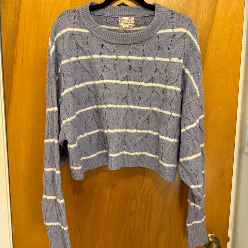 Pink Republic Lavender and White Cable Knit Sweater